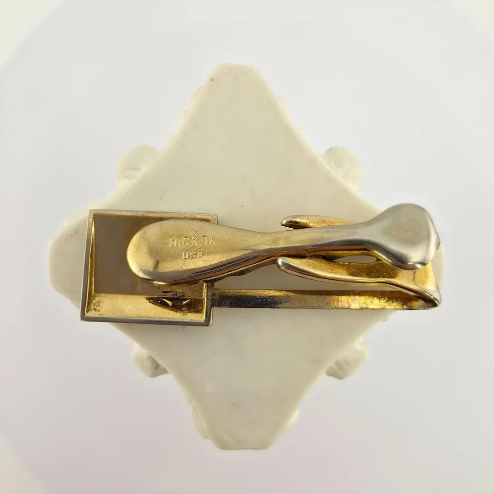 Vtg HICKOK USA Initial 'J' Tie Clip Tie Bar Tie Clasp Men's Silver & Gold Tone